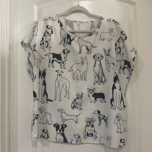 SHEIN White Dog Print Short Sleeve ladies Casual Blouse Top XL